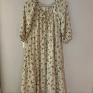 NeuFlora Isabella Cotton Gauze Midi Blue and White Floral Vintage Modest Dress S